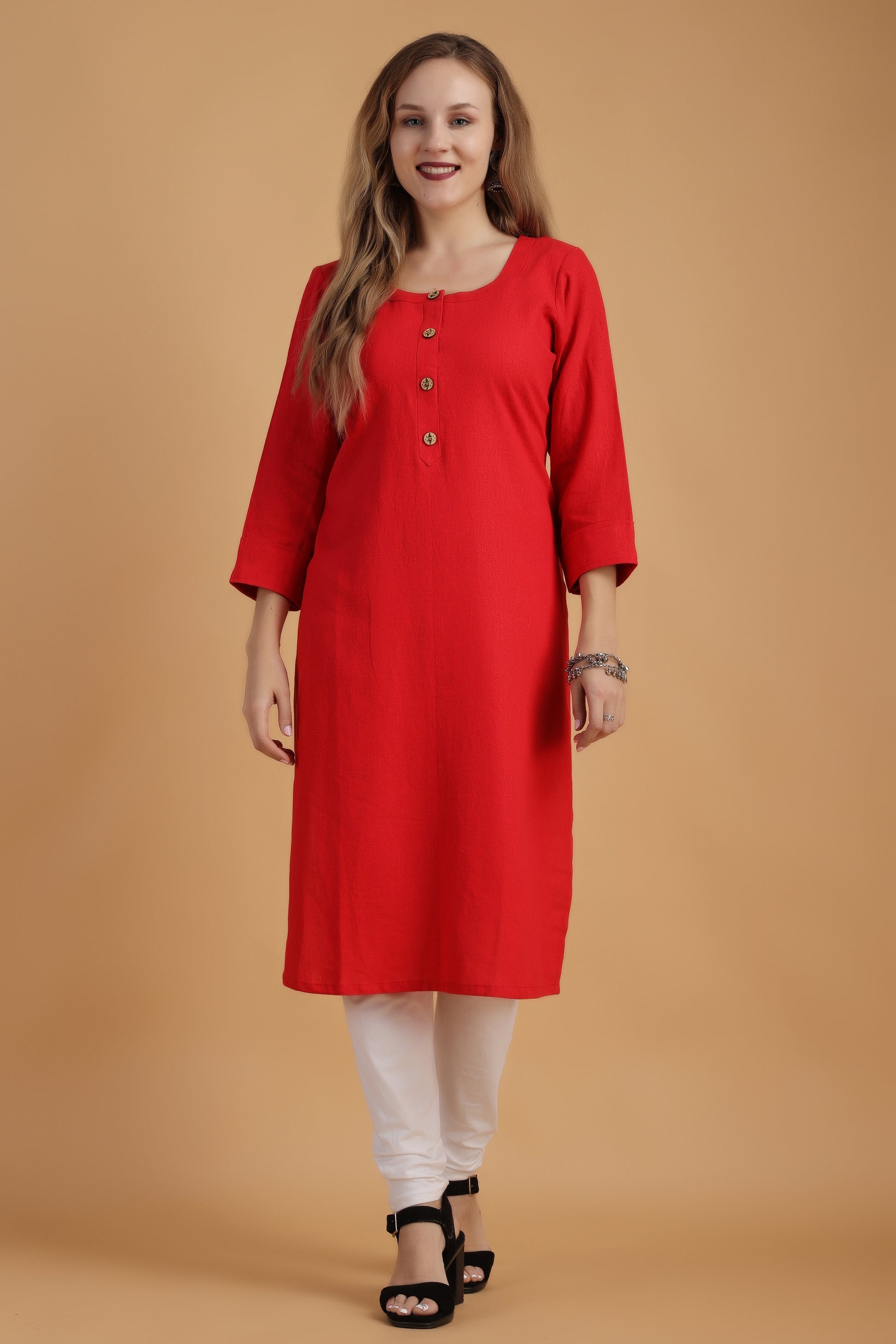 Women's Plus Size Red cotton kurti pant set | Apella
