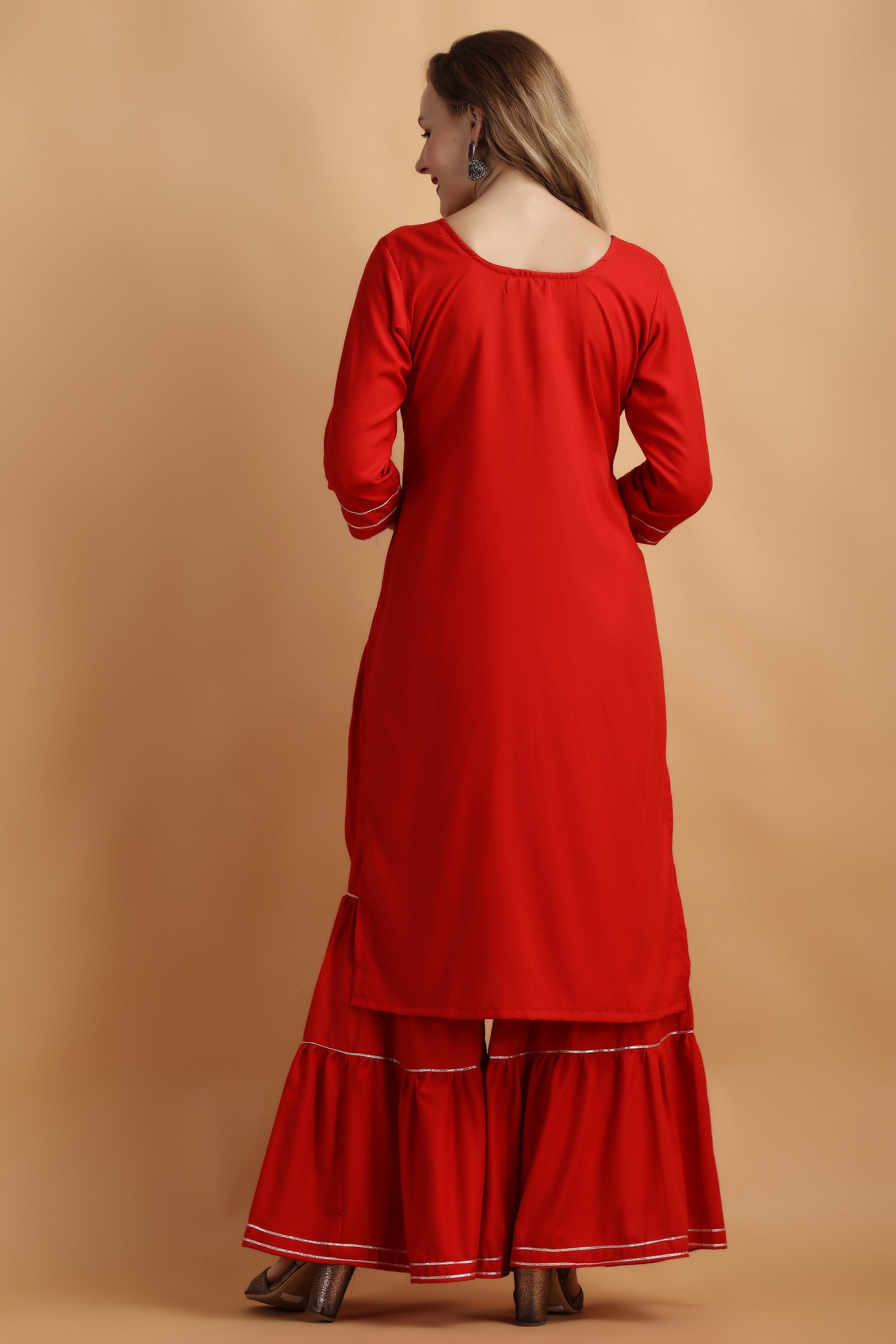 Women's Plus Size Red Party Wear Fancy Sharara Suit | Apella