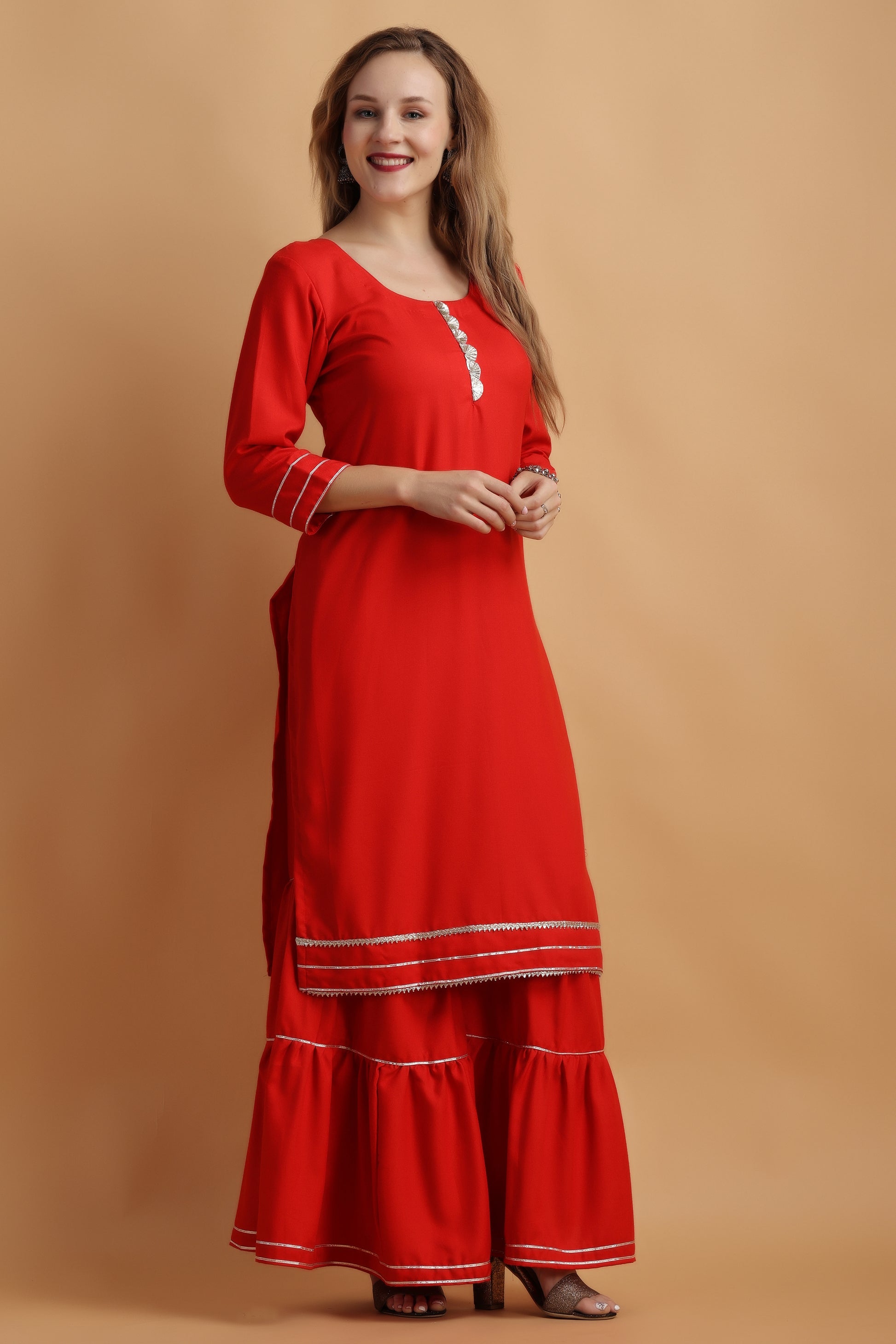 Women's Plus Size Red Party Wear Fancy Sharara Suit | Apella