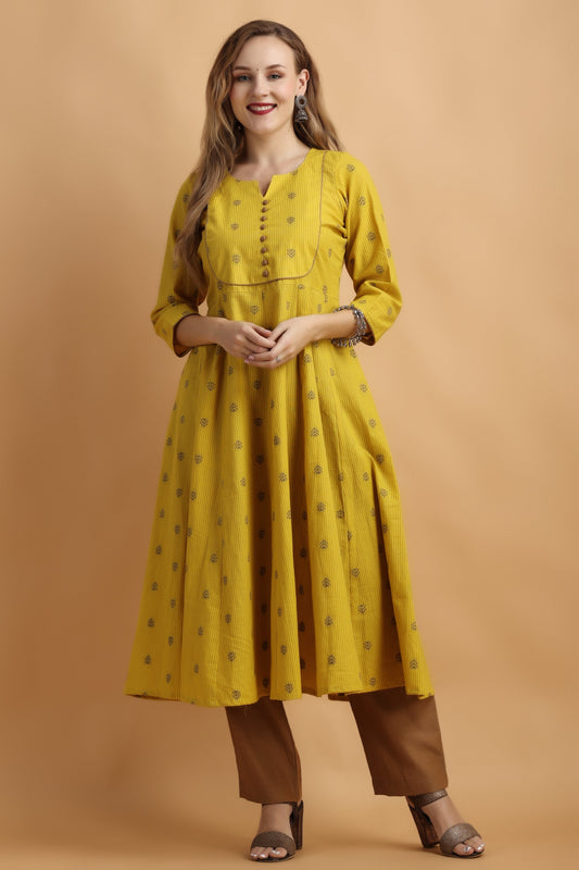 Women Plus Size Yellow cotton anarkali suits | Apella