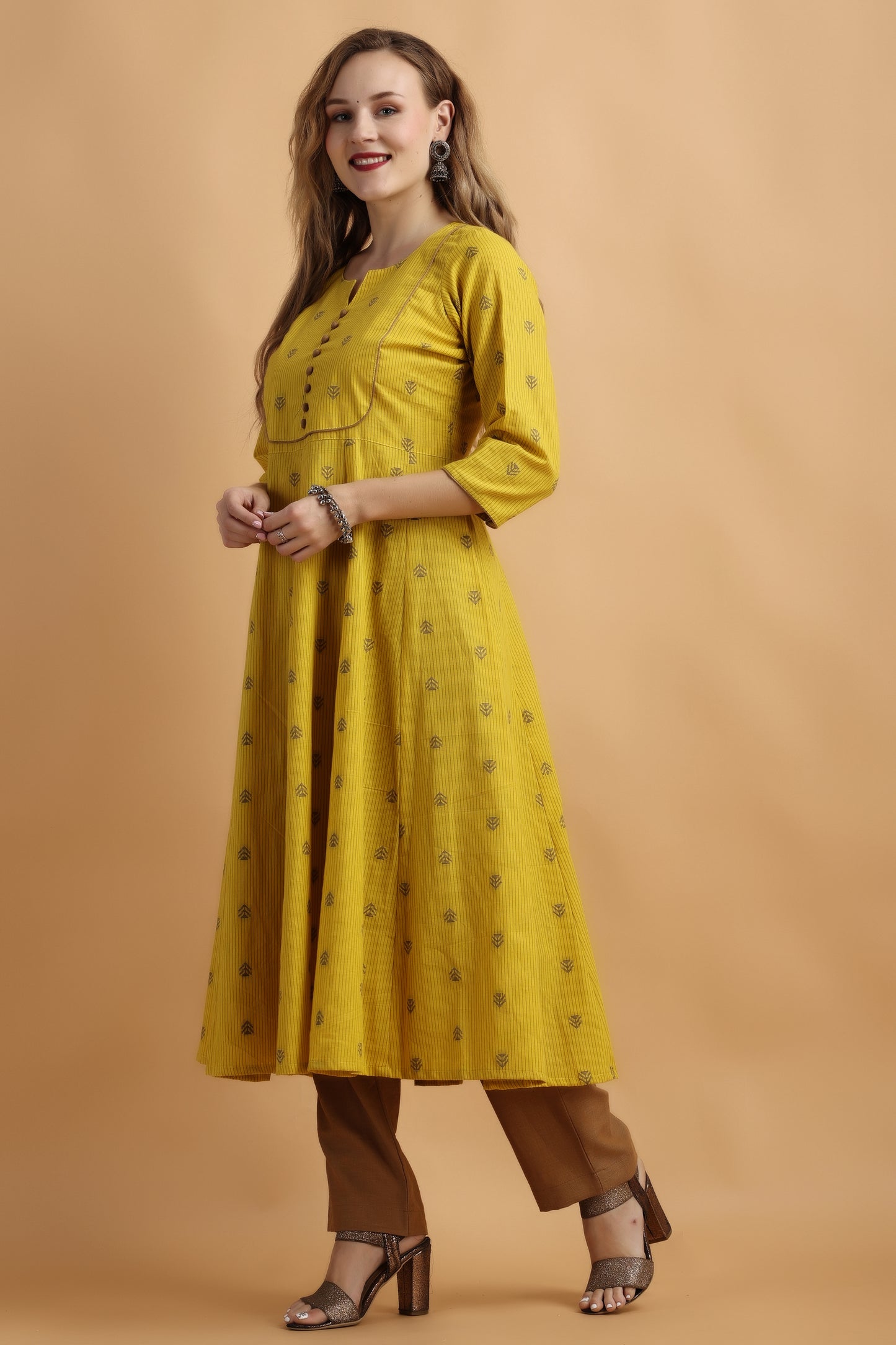 Women Plus Size Yellow cotton anarkali suits | Apella