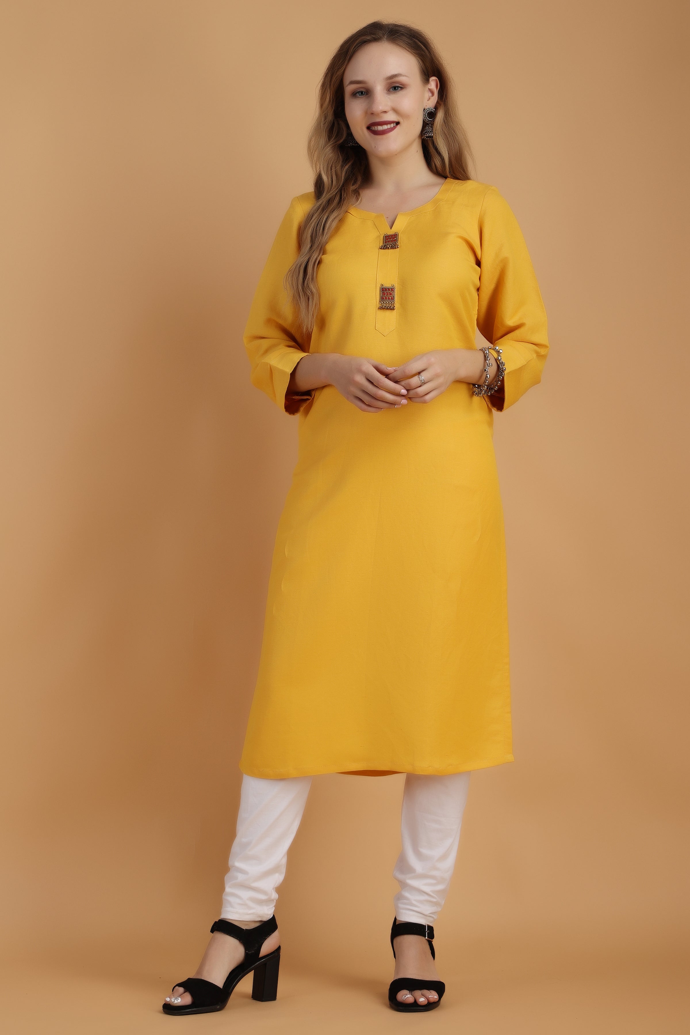 Buy Saucy Belle Women Rayon Sleeveless Round Neck Long Kurti and Pant Set  Yellow Online at Best Prices in India  JioMart