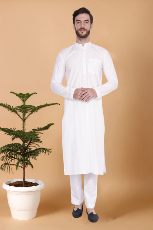 Men's Plus Size White Cotton Kurta Pajama | Apella
