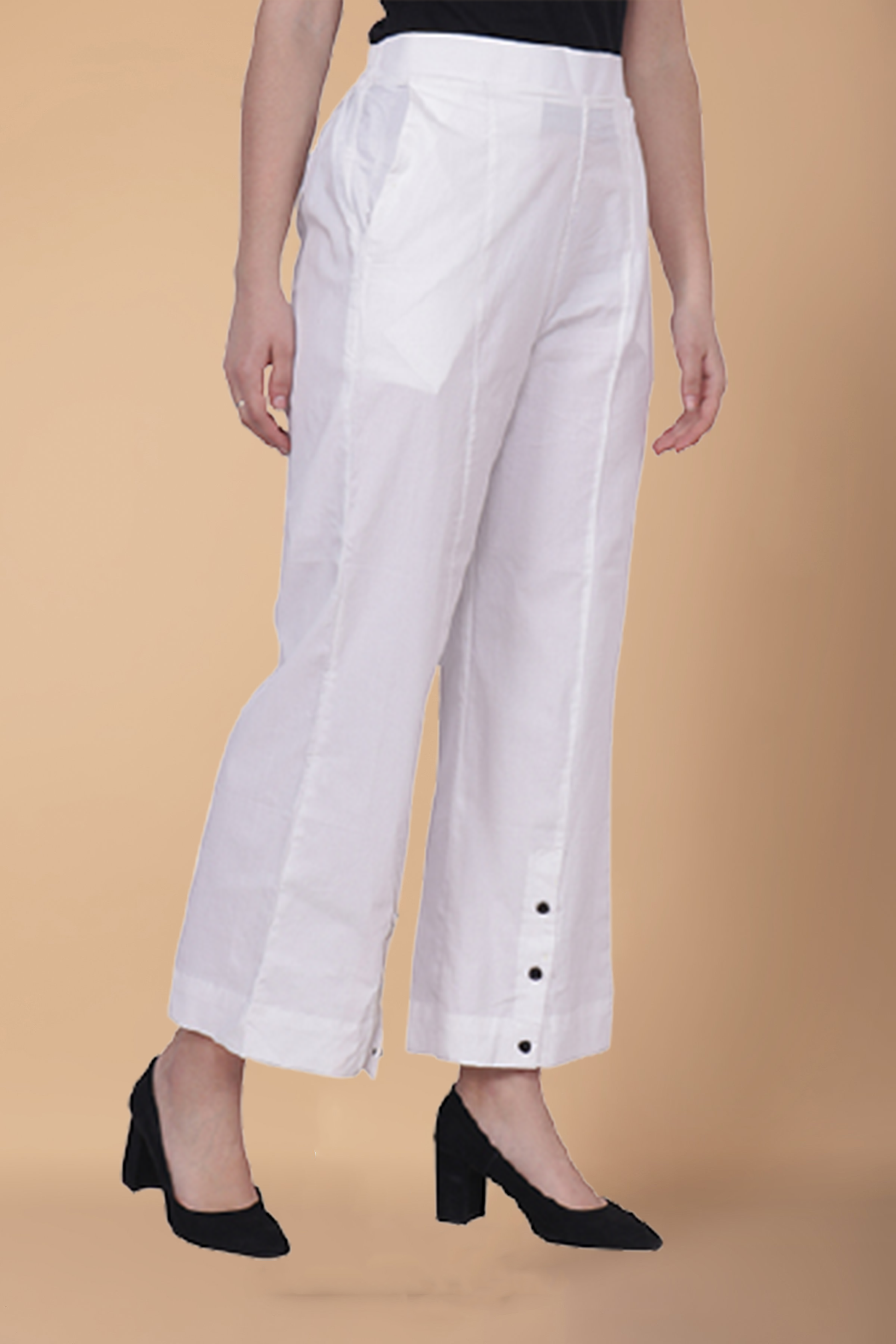 White Buttoned Cotton Pants | Apella.