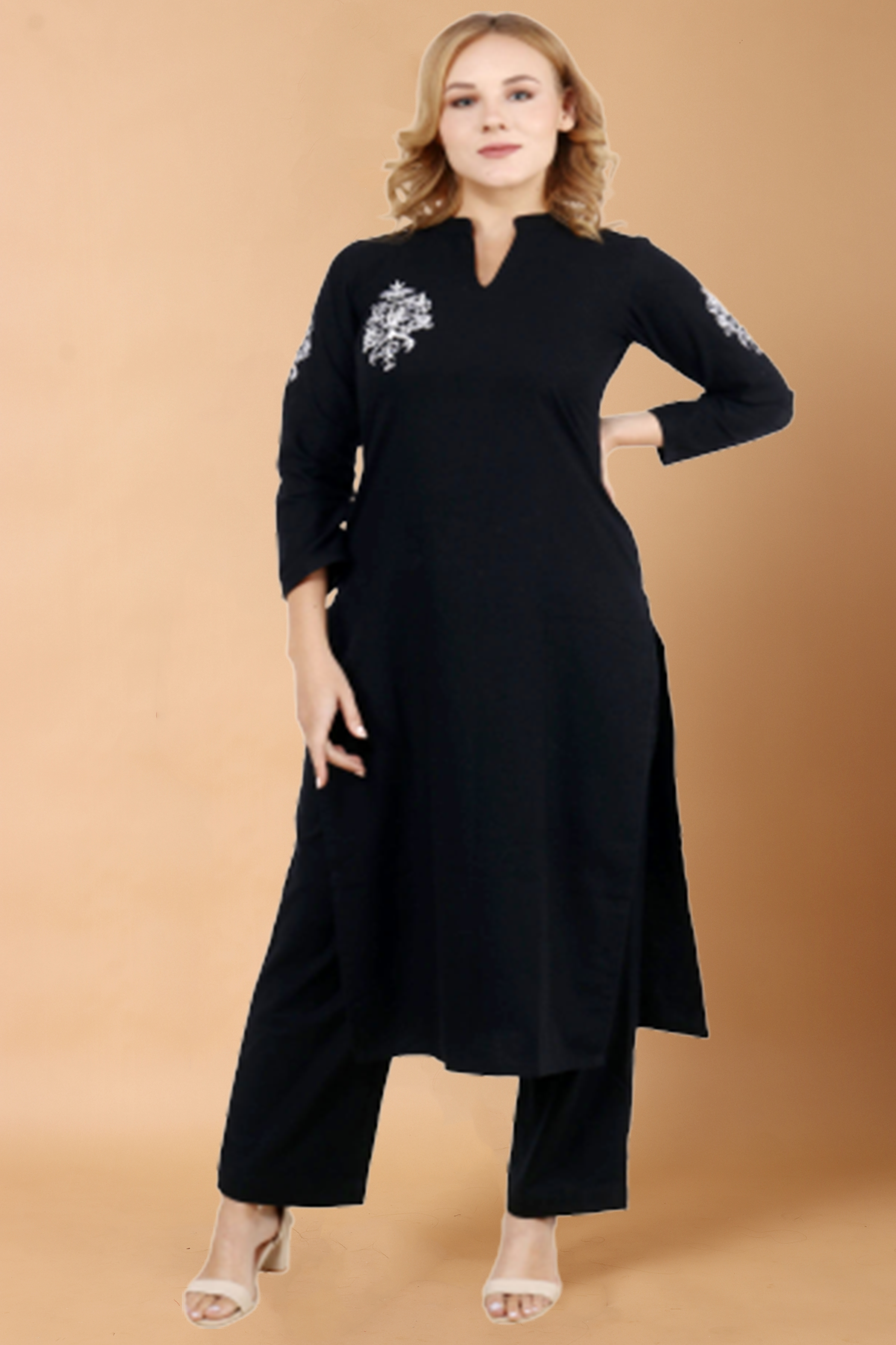 The premium rayon women black kurti with palazzo / Kurta And Sarara Set  Women's Ethnic Sets/Bottom