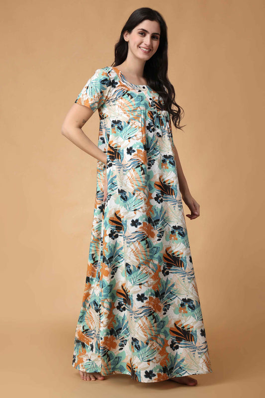 Buy Plus Size ​Leafy Swirls Rayon Night Gown At Apella | Sizes XS to 10 XL | India | Free Delivery | Customized