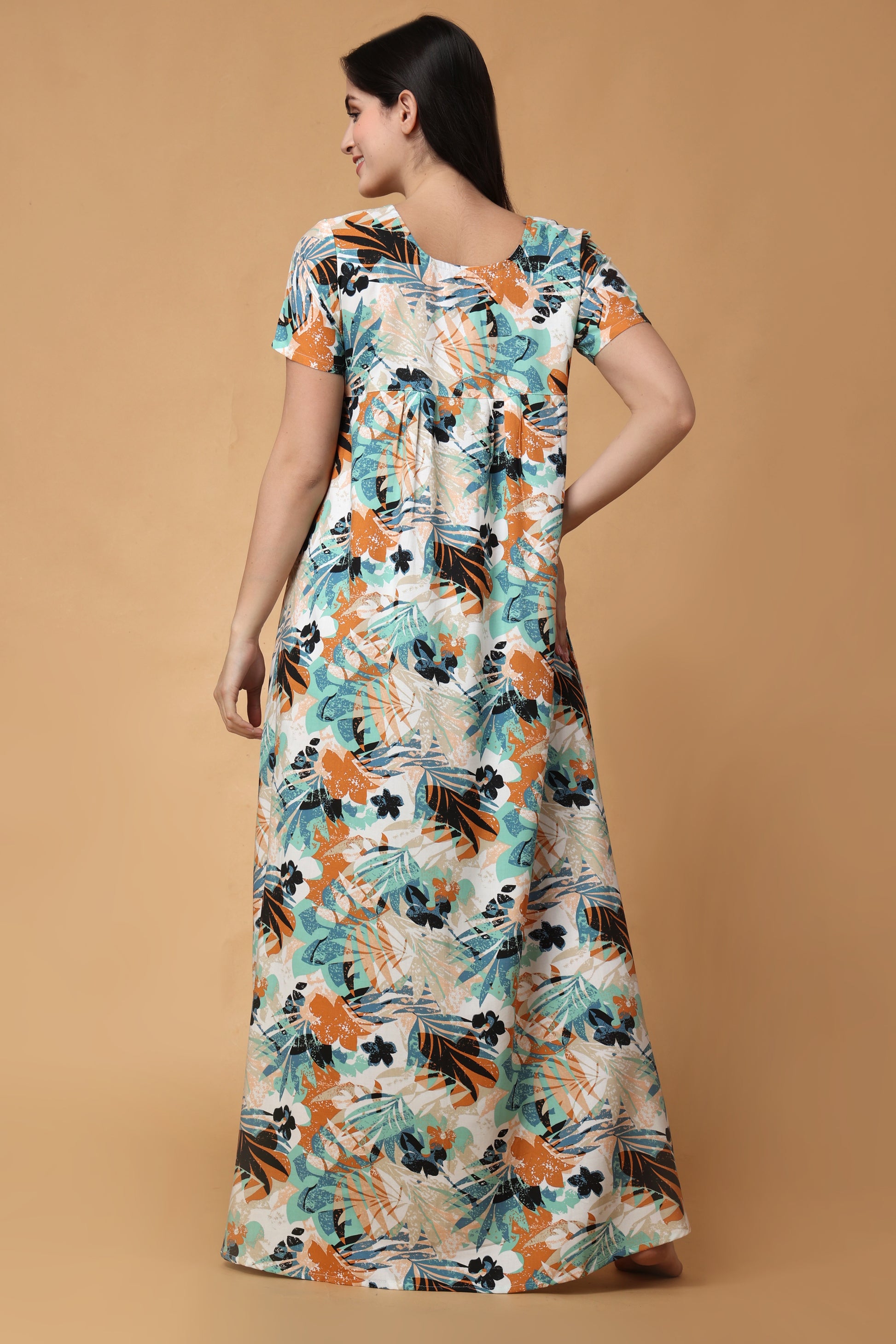 Woman Plus Size Leafy Swirls Rayon Night Gown