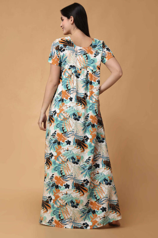 Buy Plus Size ​Leafy Swirls Rayon Night Gown At Apella | Sizes XS to 10 XL | India | Free Delivery | Customized