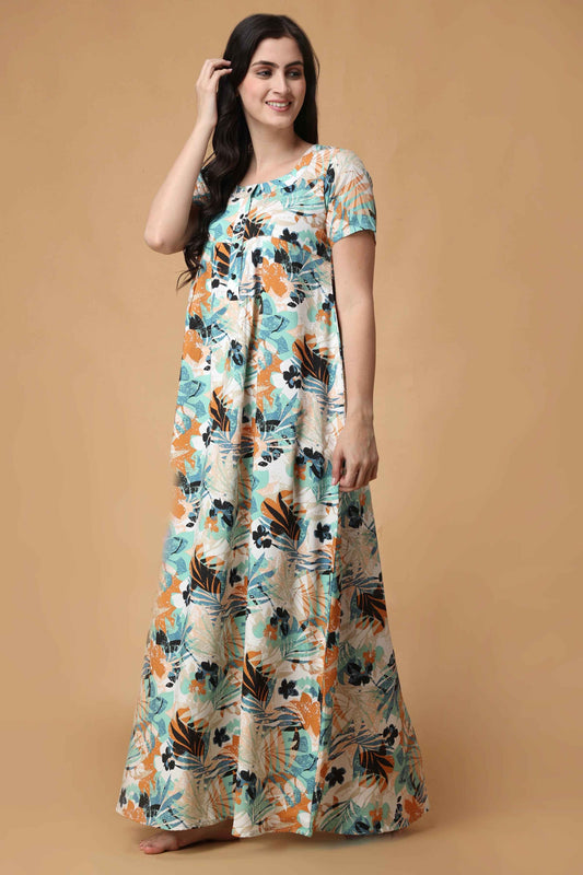 Buy Plus Size ​Leafy Swirls Rayon Night Gown At Apella | Sizes XS to 10 XL | India | Free Delivery | Customized