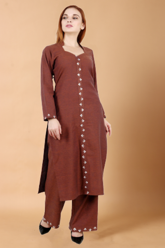 Buy Plus Size ​Brown Detailed Woollen Kurta At Apella | Sizes XS to 10 XL | India | Free Delivery | Customized