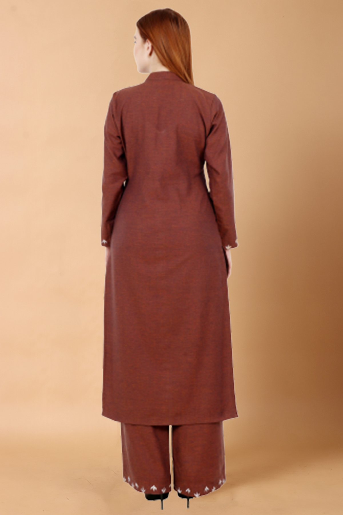 Buy Plus Size ​Brown Detailed Woollen Kurta At Apella | Sizes XS to 10 XL | India | Free Delivery | Customized