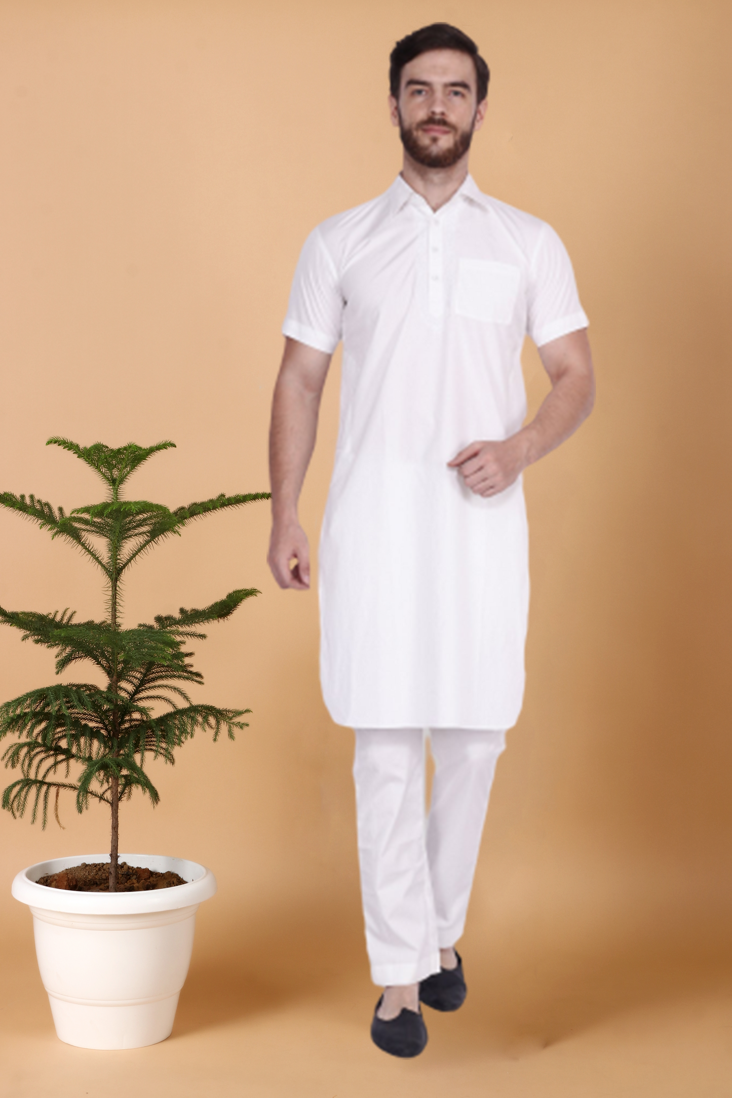 Men's Plus Size Detailed Cotton Kurta Pajama 