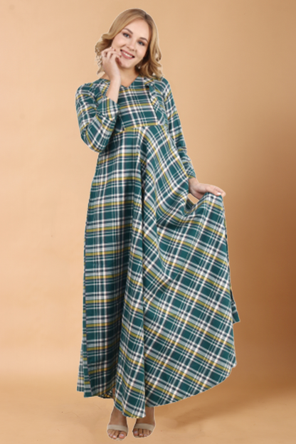 Buy Plus Size ​Green Check Woollen Dress At Apella | Sizes XS to 10 XL | India | Free Delivery | Customized