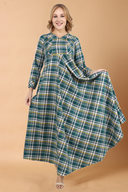 Buy Plus Size ​Green Check Woollen Dress At Apella | Sizes XS to 10 XL | India | Free Delivery | Customized