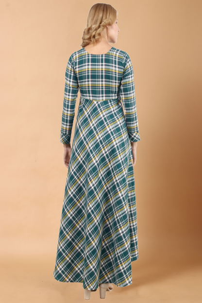 Buy Plus Size ​Green Check Woollen Dress At Apella | Sizes XS to 10 XL | India | Free Delivery | Customized