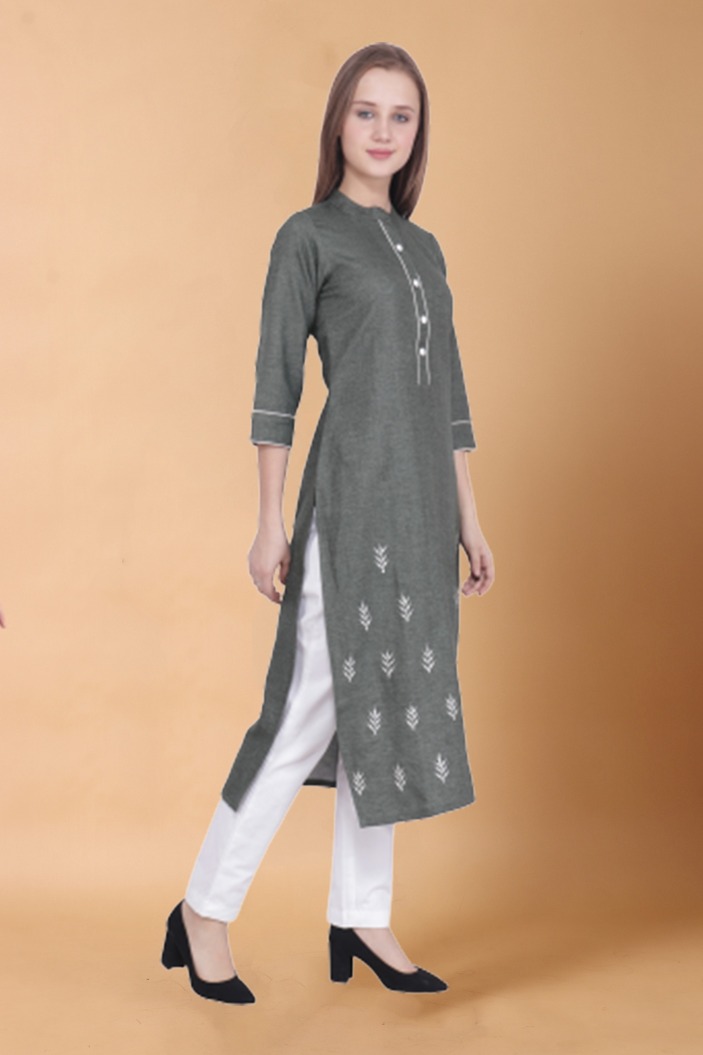 Buy Plus Size ​Green Detailed Woollen Kurta At Apella | Sizes XS to 10 XL | India | Free Delivery | Customized