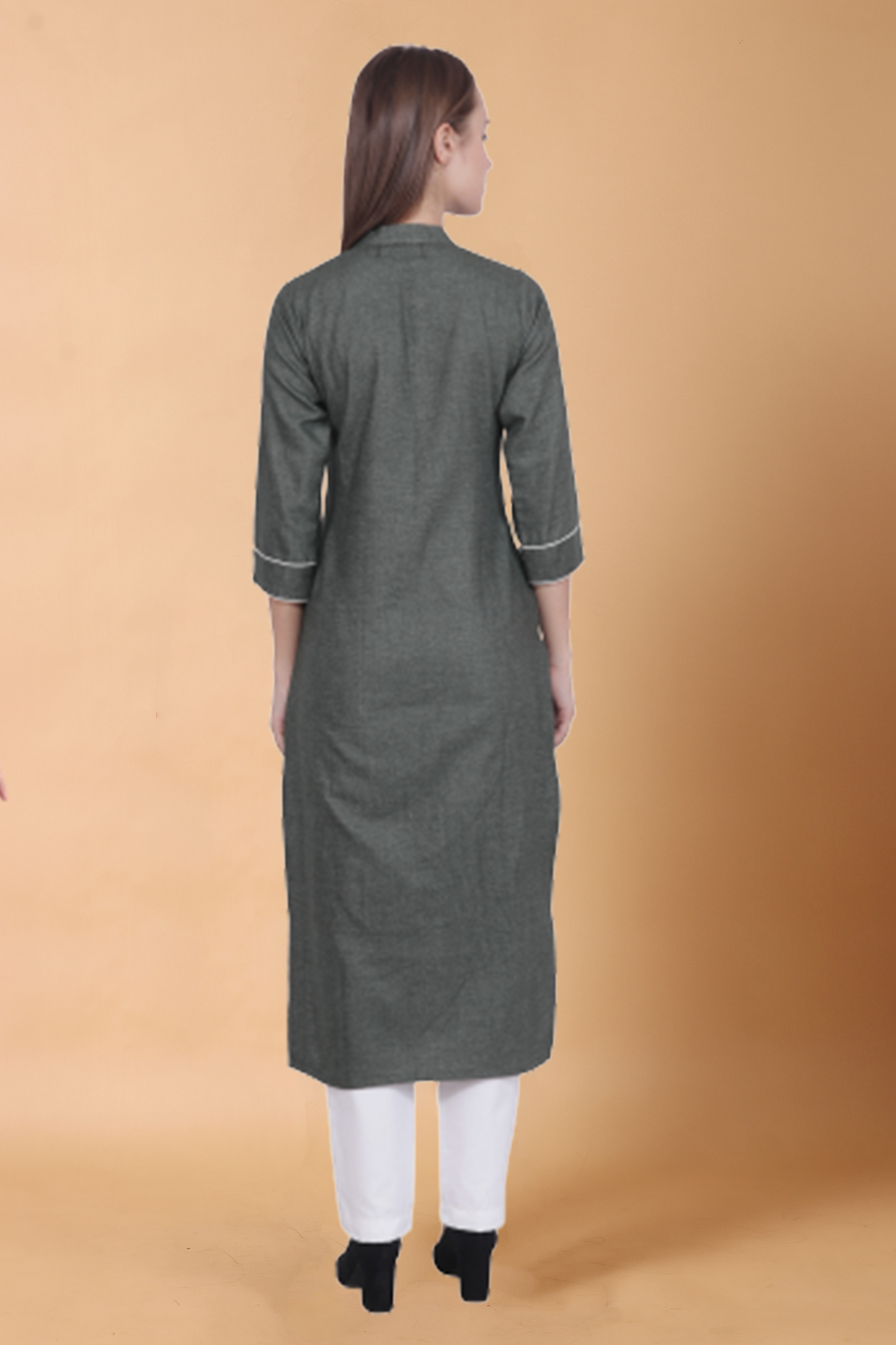 Women Plus Size Green Brushed Cotton Embroidered Woollen Kurti