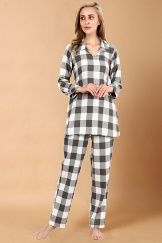 Buy Plus Size ​Grey Check Woollen Night Suit At Apella | Sizes XS to 10 XL | India | Free Delivery | Customized