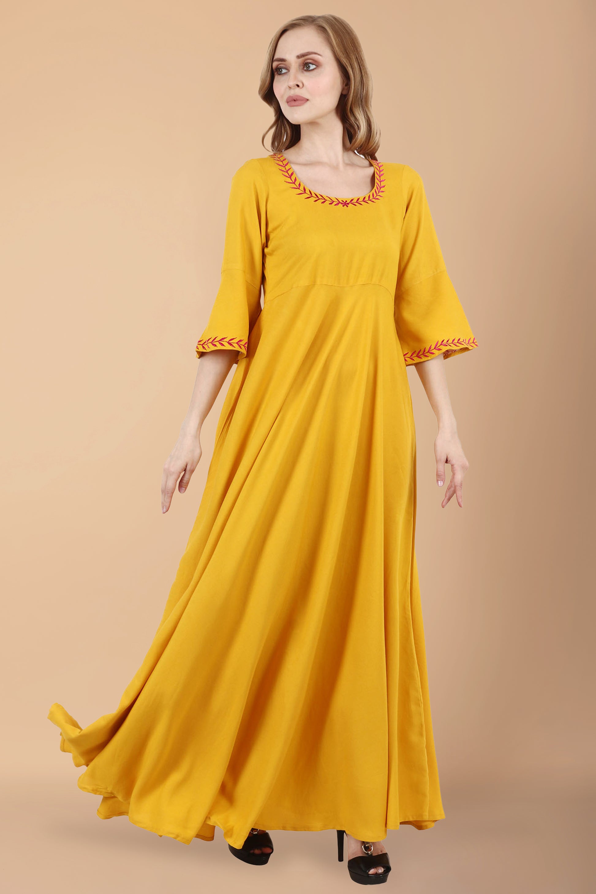 Women Plus Size Yellow maternity maxi gowns | Apella