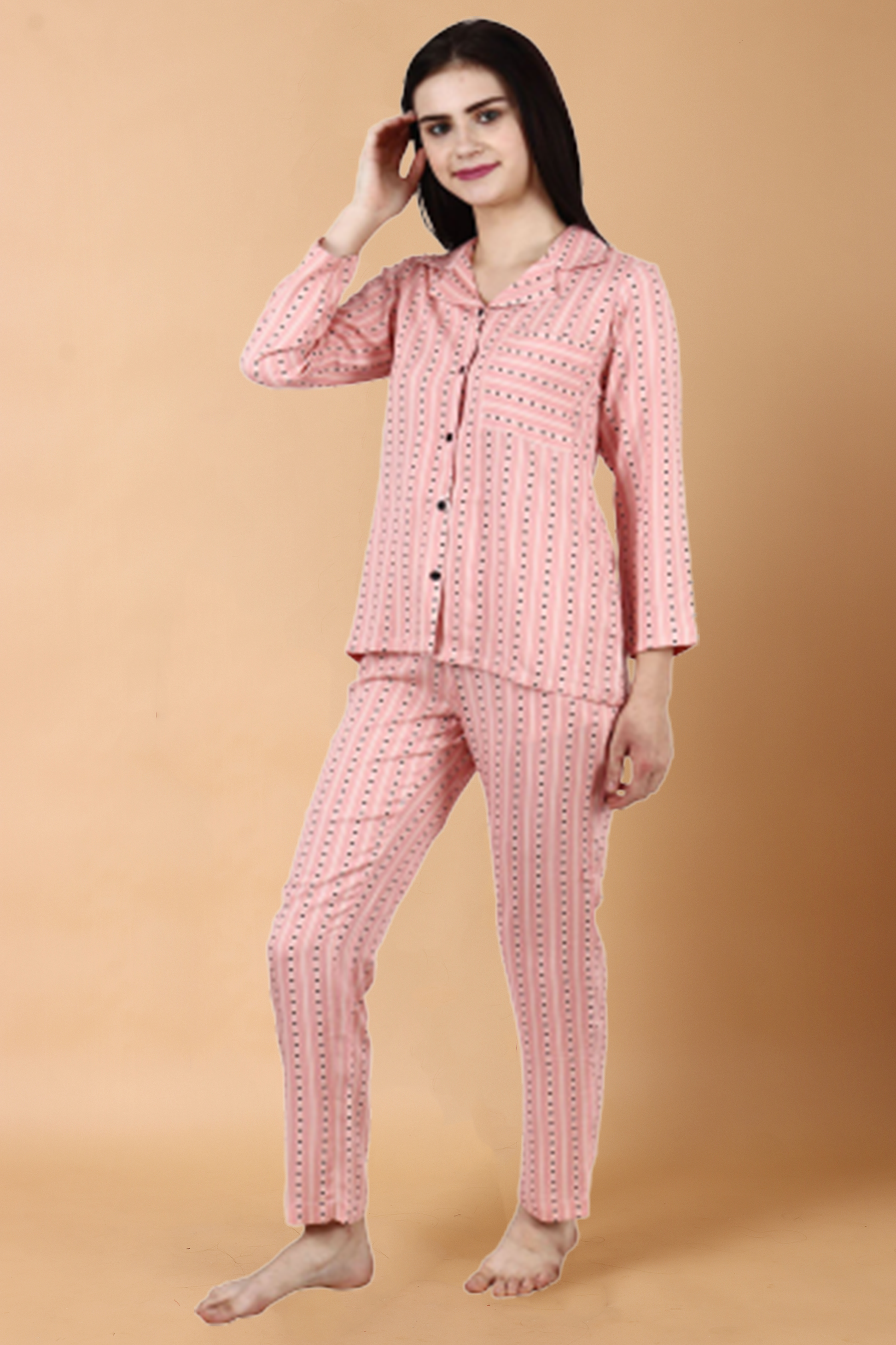Pink Striped Night suit | Apella.