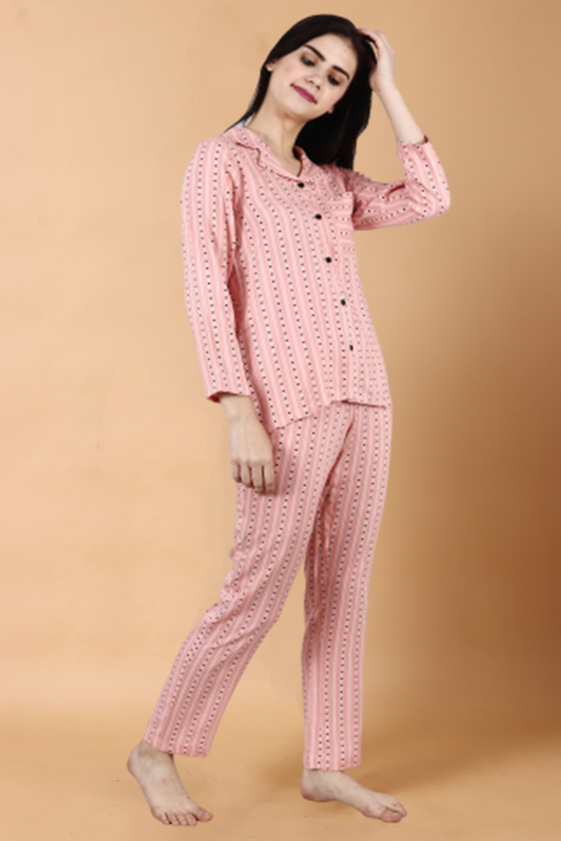 Pink Striped Night suit | Apella.