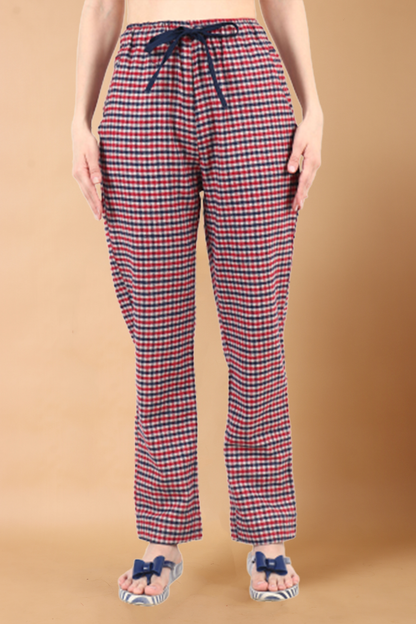 Women Plus Size Brushed Cotton Red Checked Pajama Winter