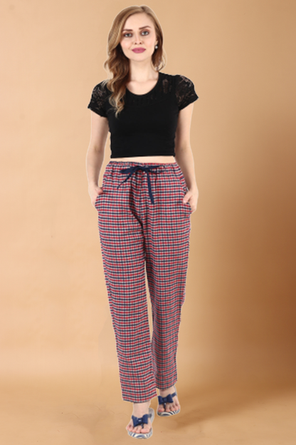 Women Plus Size Brushed Cotton Red Checked Pajama Winterv