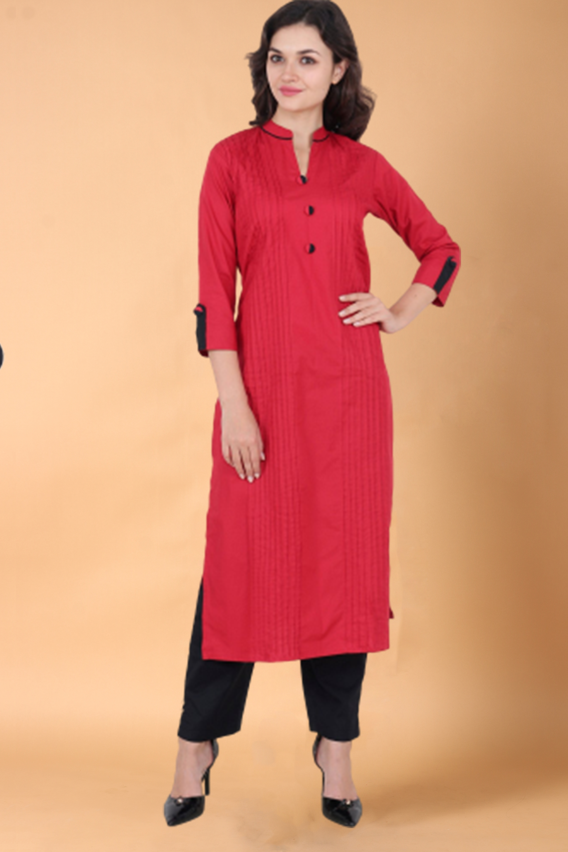 Women Plus Size Red Pin Tuck Kurta | Apella