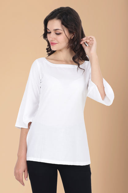Women Plus Size White Rayon Back Belted Top | Apella