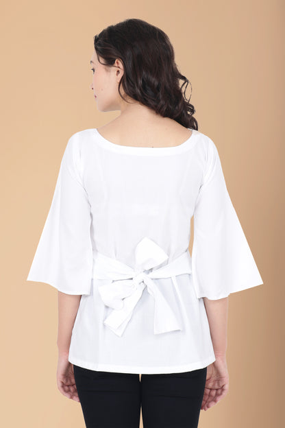 Women Plus Size White Rayon Back Belted Top | Apella
